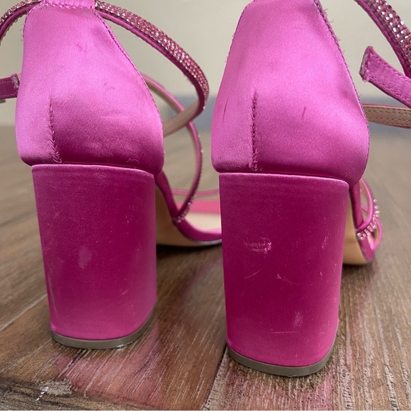 NINA Shoes Henesi Rhinestone Open Toe Hot Pink Heels Satin SZ 7.5 - Picture 9 of 13